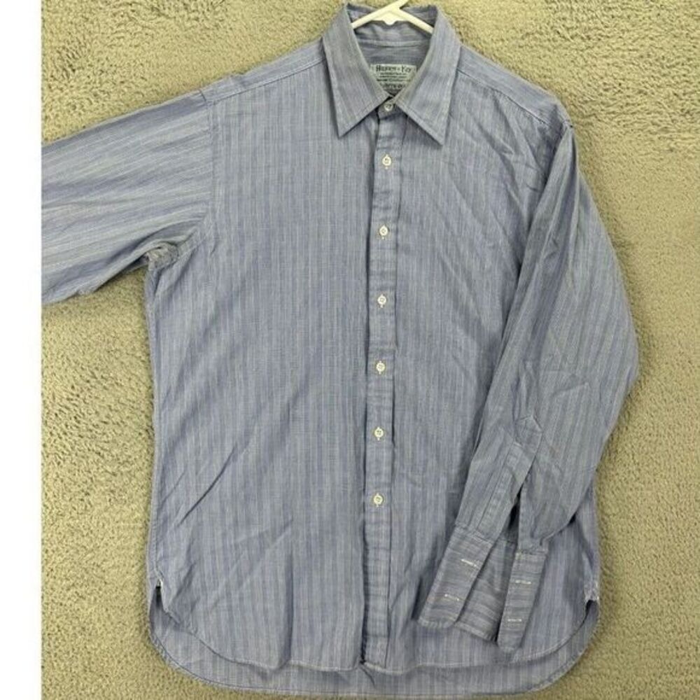 Hilditch & Key Dress Shirt Mens 15.5R Plaid Blue Button-Down Made in England